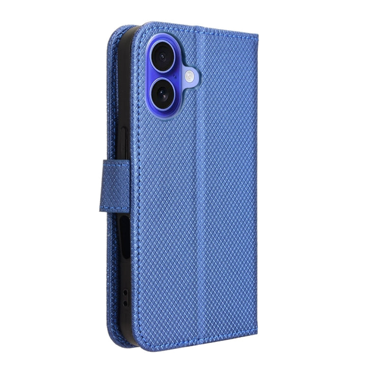 For iPhone 16 Plus Diamond Texture Leather Phone Case(Blue)