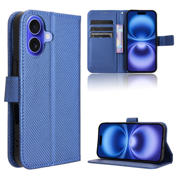 For iPhone 16 Plus Diamond Texture Leather Phone Case(Blue)