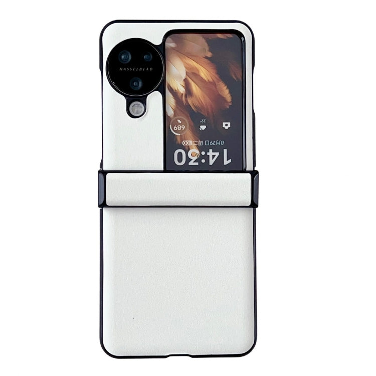 For OPPO Find N3 Flip Three-piece Set Morandi Solid Color Leather Texture Phone Case(White)