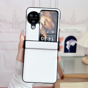 For OPPO Find N3 Flip Three-piece Set Morandi Solid Color Leather Texture Phone Case(White)