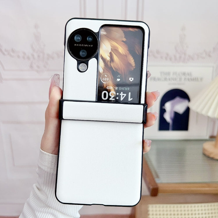 For OPPO Find N3 Flip Three-piece Set Morandi Solid Color Leather Texture Phone Case(White)