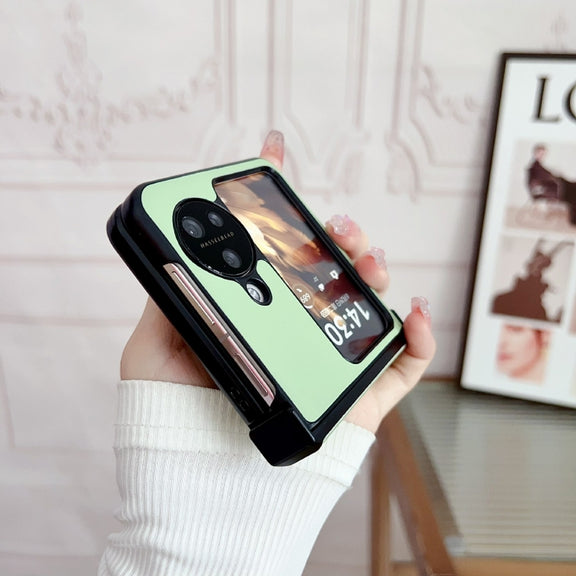 For OPPO Find N3 Flip Three-piece Set Morandi Solid Color Leather Texture Phone Case(White)