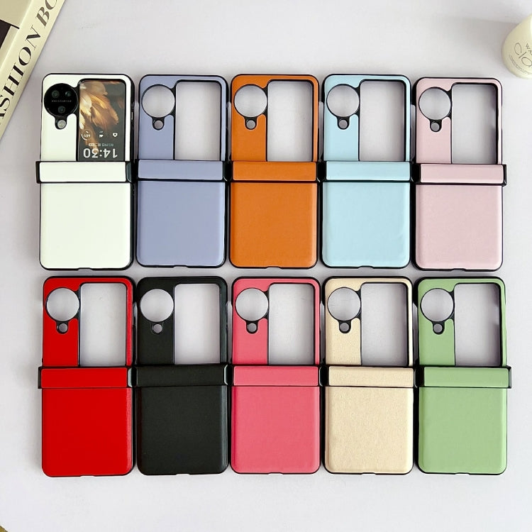 For OPPO Find N3 Flip Three-piece Set Morandi Solid Color Leather Texture Phone Case(White)