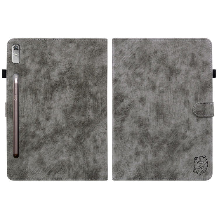 For Lenovo Tab P12 Tiger Pattern Flip Leather Tablet Case(Grey)