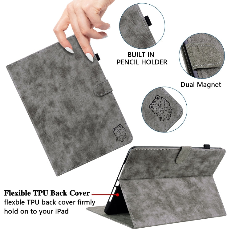 For Lenovo Tab P12 Tiger Pattern Flip Leather Tablet Case(Grey)