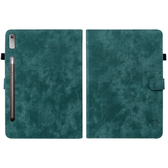For Lenovo Tab P12 Tiger Pattern Flip Leather Tablet Case(Dark Green)