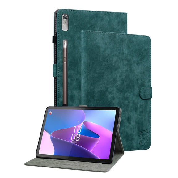 For Lenovo Tab P12 Tiger Pattern Flip Leather Tablet Case(Dark Green)