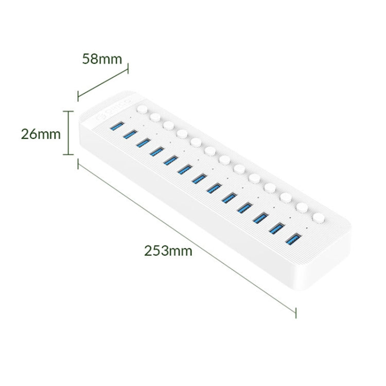 ORICO CT2U3-13AB Plastic Stripes 13 Ports USB 3.0 HUB with Individual Switches, Plug:AU Plug(White)