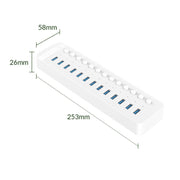 ORICO CT2U3-13AB Plastic Stripes 13 Ports USB 3.0 HUB with Individual Switches, Plug:EU Plug(White)