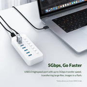 ORICO CT2U3-13AB Plastic Stripes 13 Ports USB 3.0 HUB with Individual Switches, Plug:EU Plug(White)