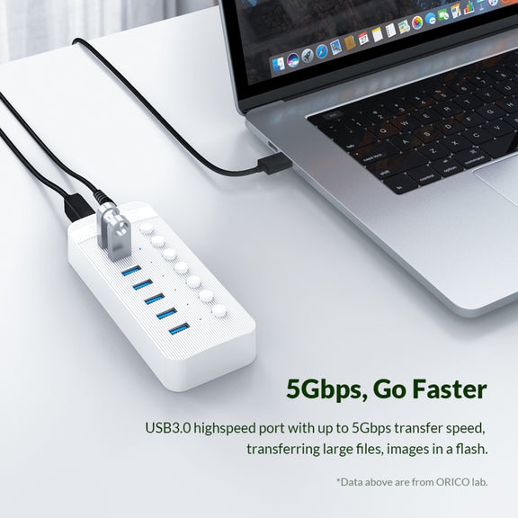 ORICO CT2U3-13AB Plastic Stripes 13 Ports USB 3.0 HUB with Individual Switches, Plug:EU Plug(White)