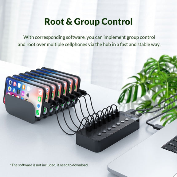 ORICO CT2U3-13AB Plastic Stripes 13 Ports USB 3.0 HUB with Individual Switches, Plug:EU Plug(Black)