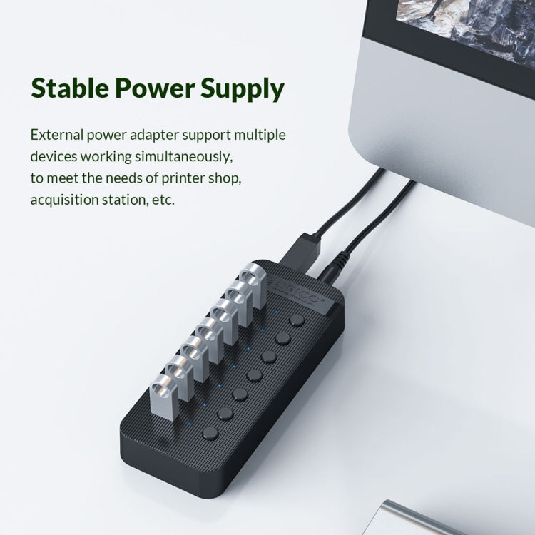 ORICO CT2U3-13AB Plastic Stripes 13 Ports USB 3.0 HUB with Individual Switches, Plug:EU Plug(Black)