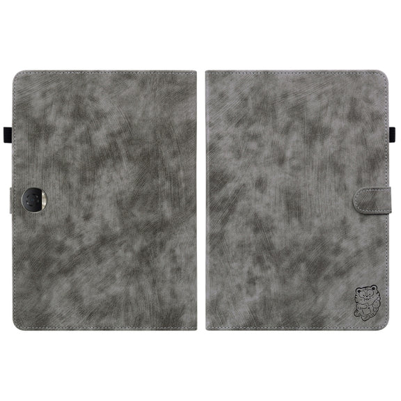 For Honor Pad 9 12.1 Embossed Tiger Pattern Leather Tablet Case(Grey)