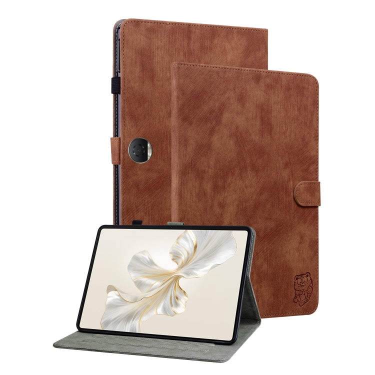 For Honor Pad 9 12.1 Embossed Tiger Pattern Leather Tablet Case(Brown)