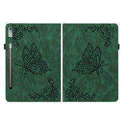 For Lenovo Tab P12 Butterfly Flower Embossed Leather Tablet Case(Green)