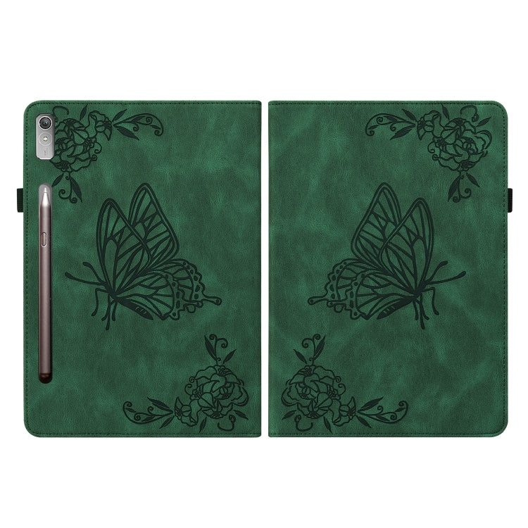 For Lenovo Tab P12 Butterfly Flower Embossed Leather Tablet Case(Green)