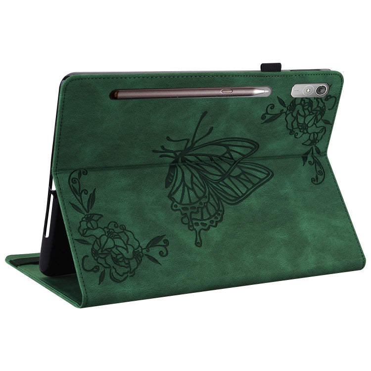 For Lenovo Tab P12 Butterfly Flower Embossed Leather Tablet Case(Green)