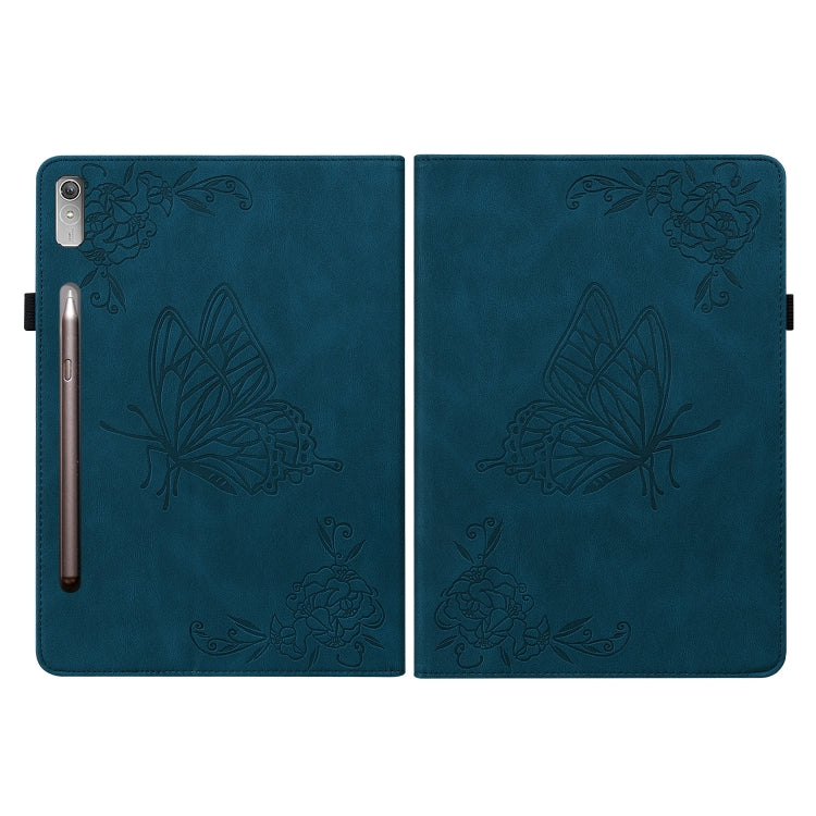 For Lenovo Tab P12 Butterfly Flower Embossed Leather Tablet Case(Blue)