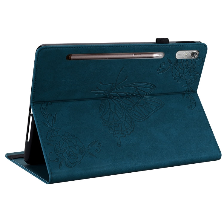 For Lenovo Tab P12 Butterfly Flower Embossed Leather Tablet Case(Blue)