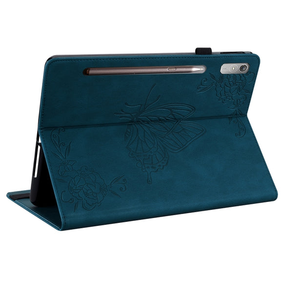 For Lenovo Tab P12 Butterfly Flower Embossed Leather Tablet Case(Blue)