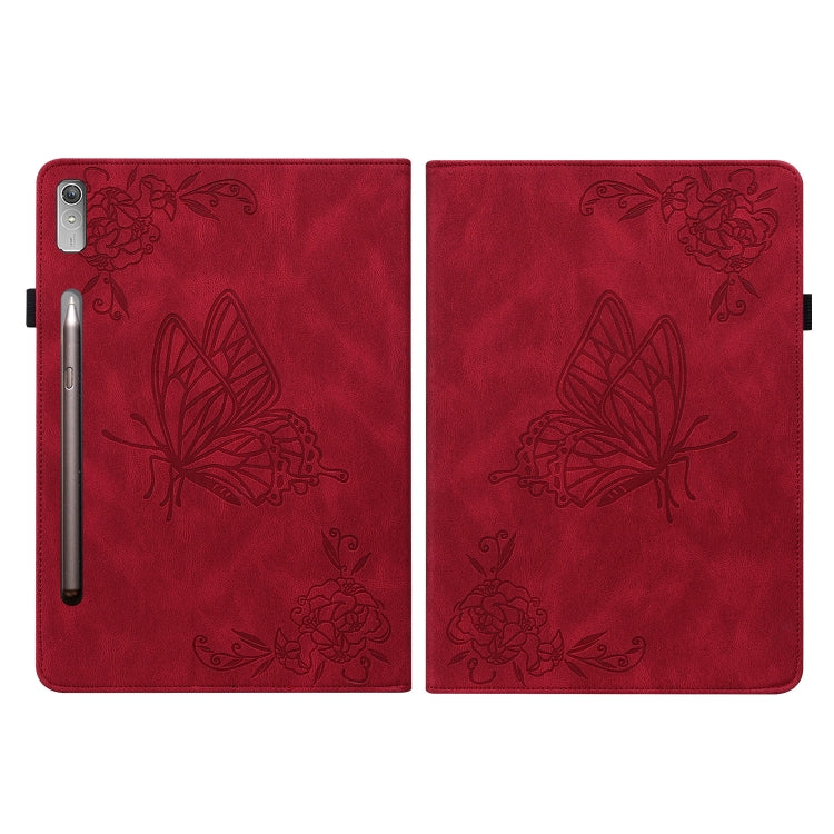 For Lenovo Tab P12 Butterfly Flower Embossed Leather Tablet Case(Red)