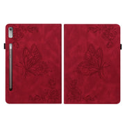 For Lenovo Tab P12 Butterfly Flower Embossed Leather Tablet Case(Red)