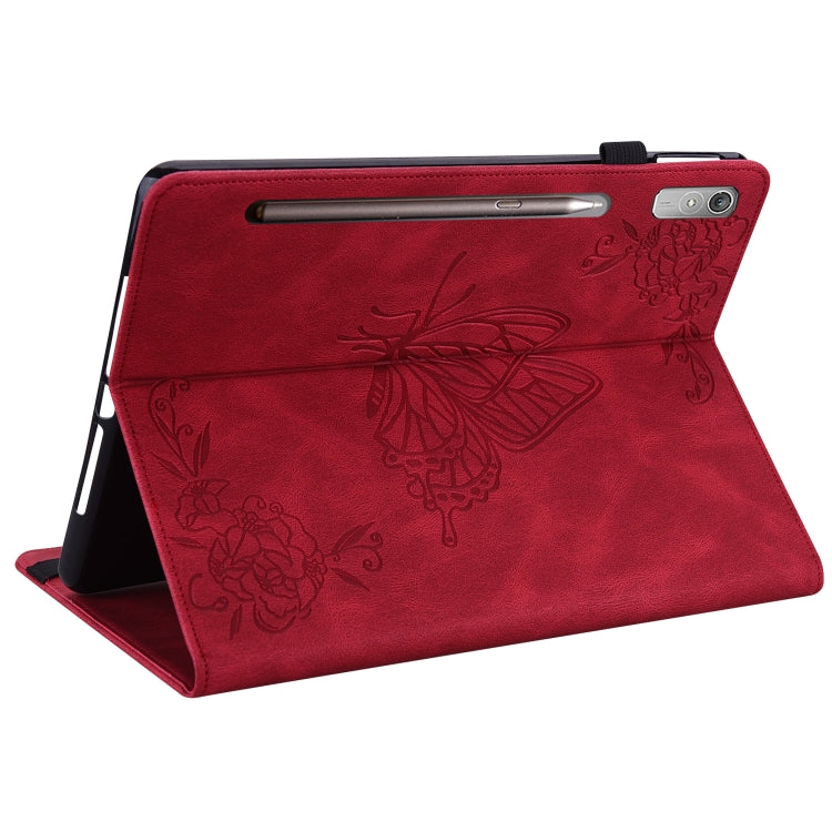 For Lenovo Tab P12 Butterfly Flower Embossed Leather Tablet Case(Red)