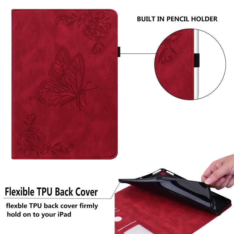 For Lenovo Tab P12 Butterfly Flower Embossed Leather Tablet Case(Red)