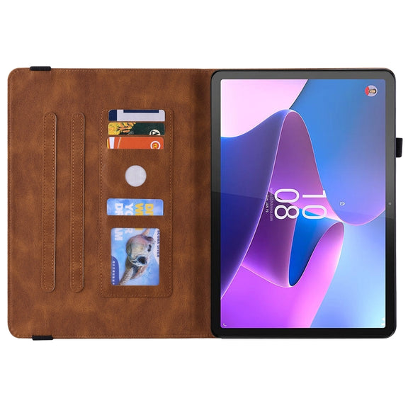 For Lenovo Tab P12 Butterfly Flower Embossed Leather Tablet Case(Brown)