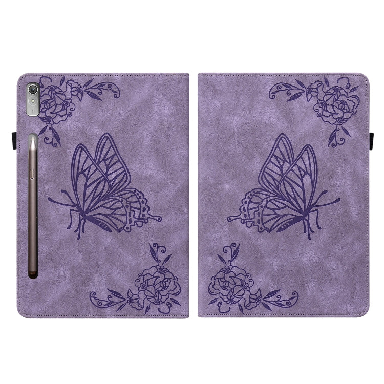 For Lenovo Tab P12 Butterfly Flower Embossed Leather Tablet Case(Purple)