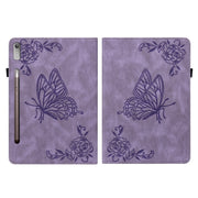 For Lenovo Tab P12 Butterfly Flower Embossed Leather Tablet Case(Purple)