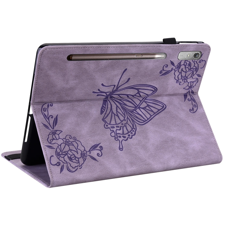 For Lenovo Tab P12 Butterfly Flower Embossed Leather Tablet Case(Purple)