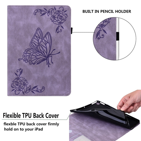 For Lenovo Tab P12 Butterfly Flower Embossed Leather Tablet Case(Purple)