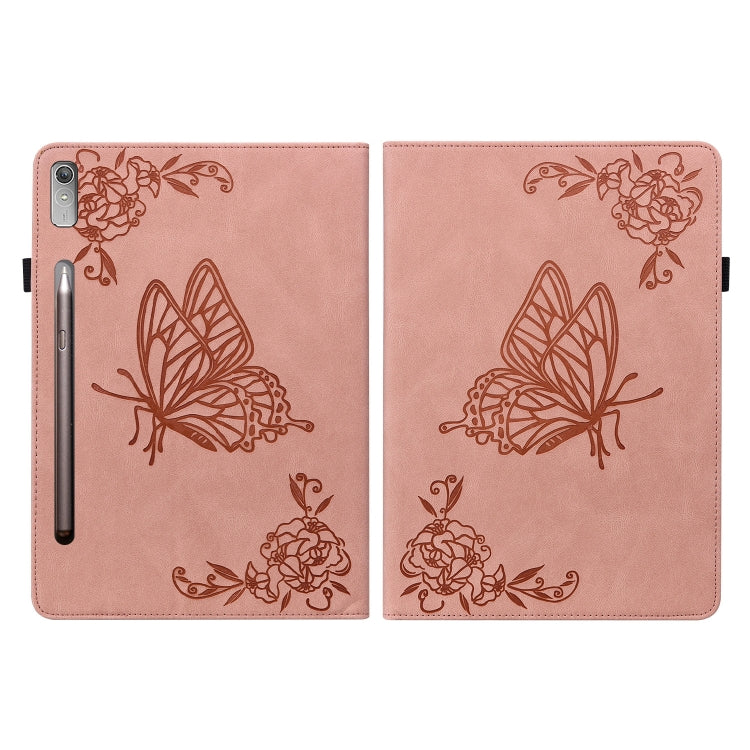 For Lenovo Tab P12 Butterfly Flower Embossed Leather Tablet Case(Rose Gold)