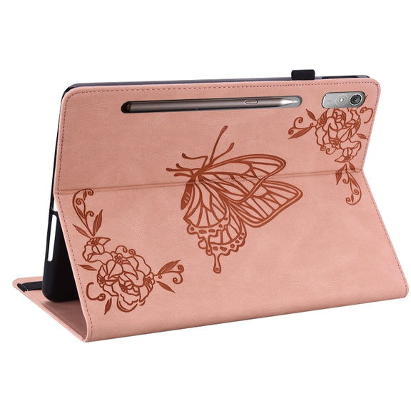 For Lenovo Tab P12 Butterfly Flower Embossed Leather Tablet Case(Rose Gold)