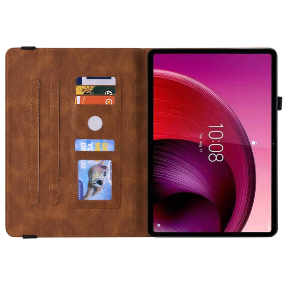 For Lenovo Tab M10 5G 10.6 inch Butterfly Flower Embossed Leather Tablet Case(Brown)