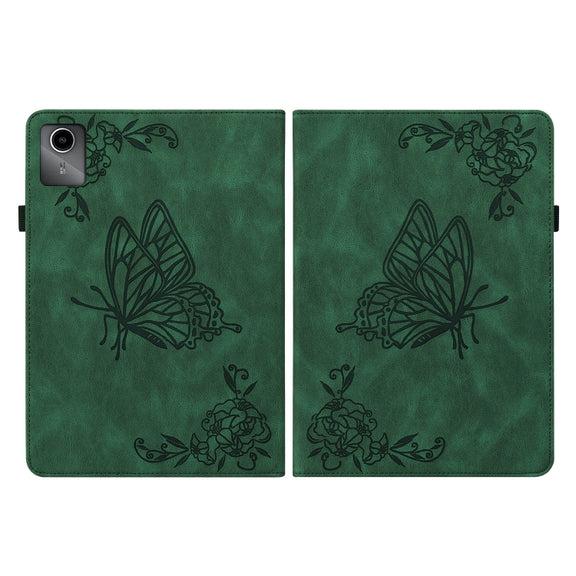 For Lenovo Tab M11/Xiaoxin Pad 11 2024 Butterfly Flower Embossed Leather Tablet Case(Green)