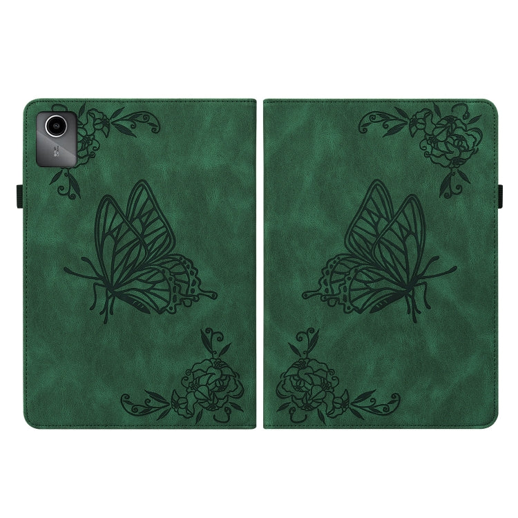 For Lenovo Tab M11/Xiaoxin Pad 11 2024 Butterfly Flower Embossed Leather Tablet Case(Green)