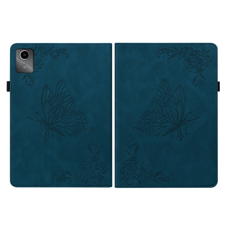For Lenovo Tab M11/Xiaoxin Pad 11 2024 Butterfly Flower Embossed Leather Tablet Case(Blue)