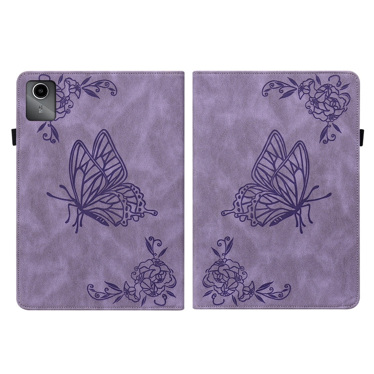 For Lenovo Tab M11/Xiaoxin Pad 11 2024 Butterfly Flower Embossed Leather Tablet Case(Purple)