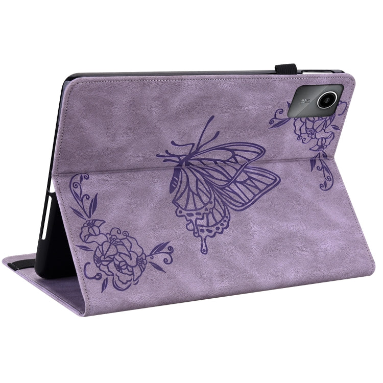 For Lenovo Tab M11/Xiaoxin Pad 11 2024 Butterfly Flower Embossed Leather Tablet Case(Purple)