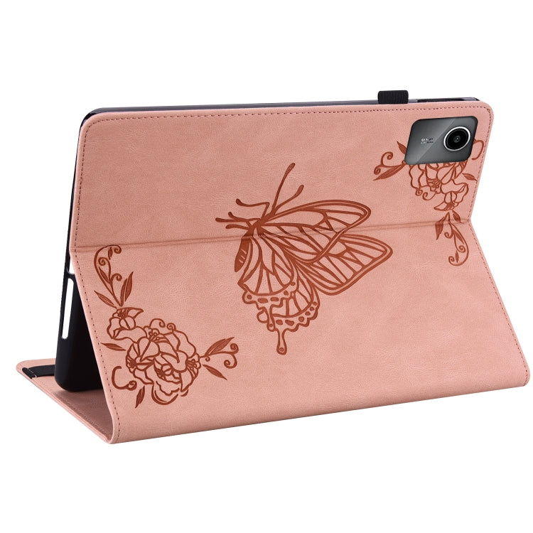 For Lenovo Tab M11/Xiaoxin Pad 11 2024 Butterfly Flower Embossed Leather Tablet Case(Rose Gold)