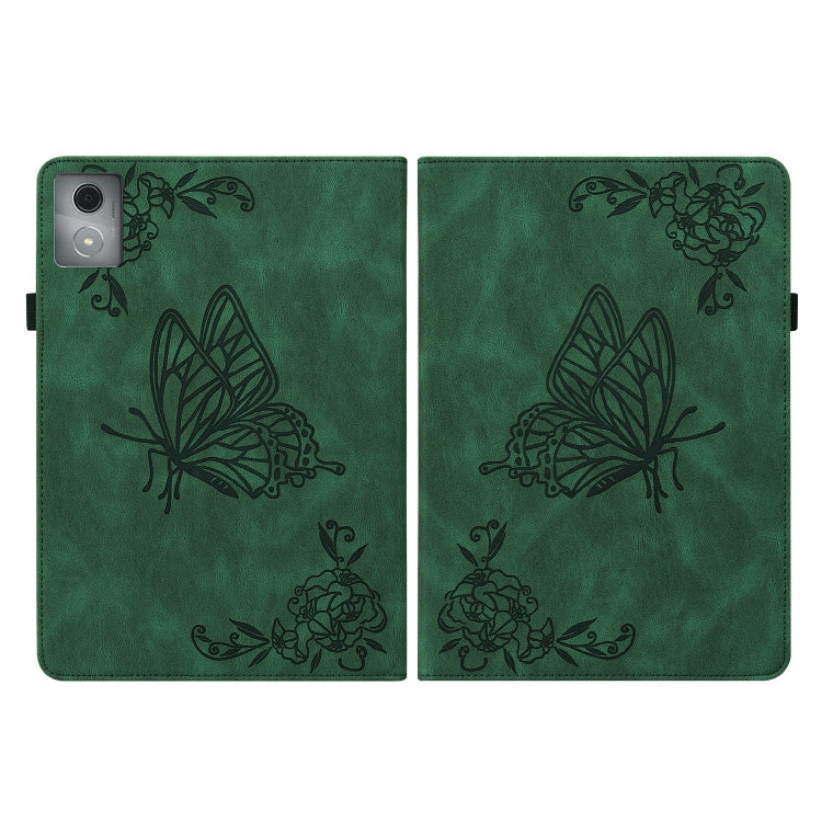 For Lenovo Tab K11 Plus Butterfly Flower Embossed Leather Tablet Case(Green)