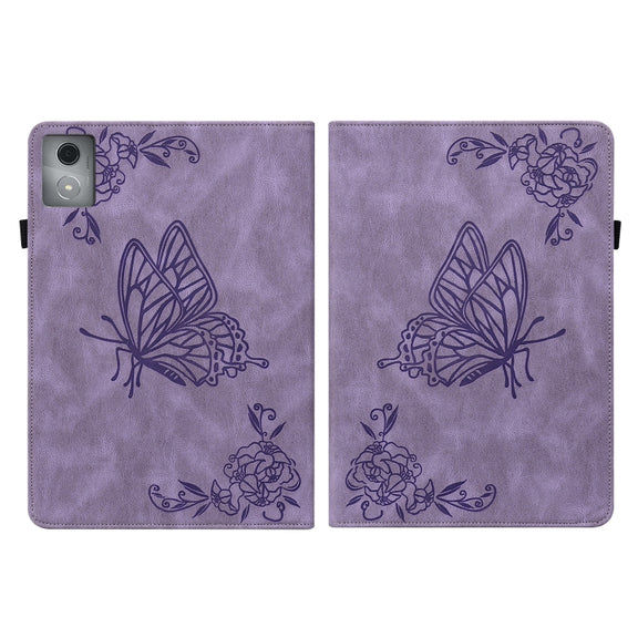 For Lenovo Tab K11 Plus Butterfly Flower Embossed Leather Tablet Case(Purple)