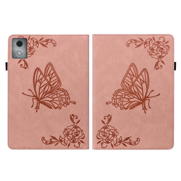 For Lenovo Tab K11 Plus Butterfly Flower Embossed Leather Tablet Case(Rose Gold)