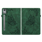 For Lenovo Tab P12 Pro 12.7 2025 Butterfly Flower Embossed Leather Tablet Case(Green)