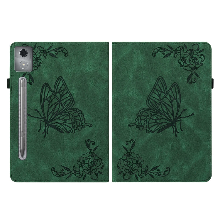 For Lenovo Tab P12 Pro 12.7 2025 Butterfly Flower Embossed Leather Tablet Case(Green)