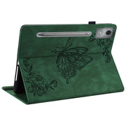 For Lenovo Tab P12 Pro 12.7 2025 Butterfly Flower Embossed Leather Tablet Case(Green)