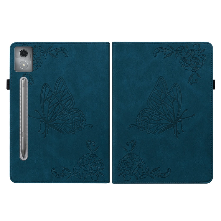 For Lenovo Tab P12 Pro 12.7 2025 Butterfly Flower Embossed Leather Tablet Case(Blue)